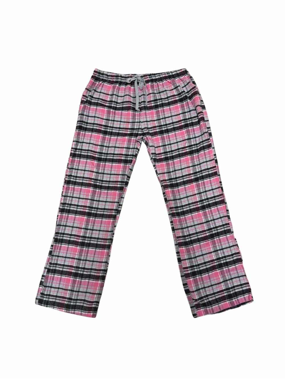 Pink Plaid Flannel Pajama Pants with Drawstring Waist
